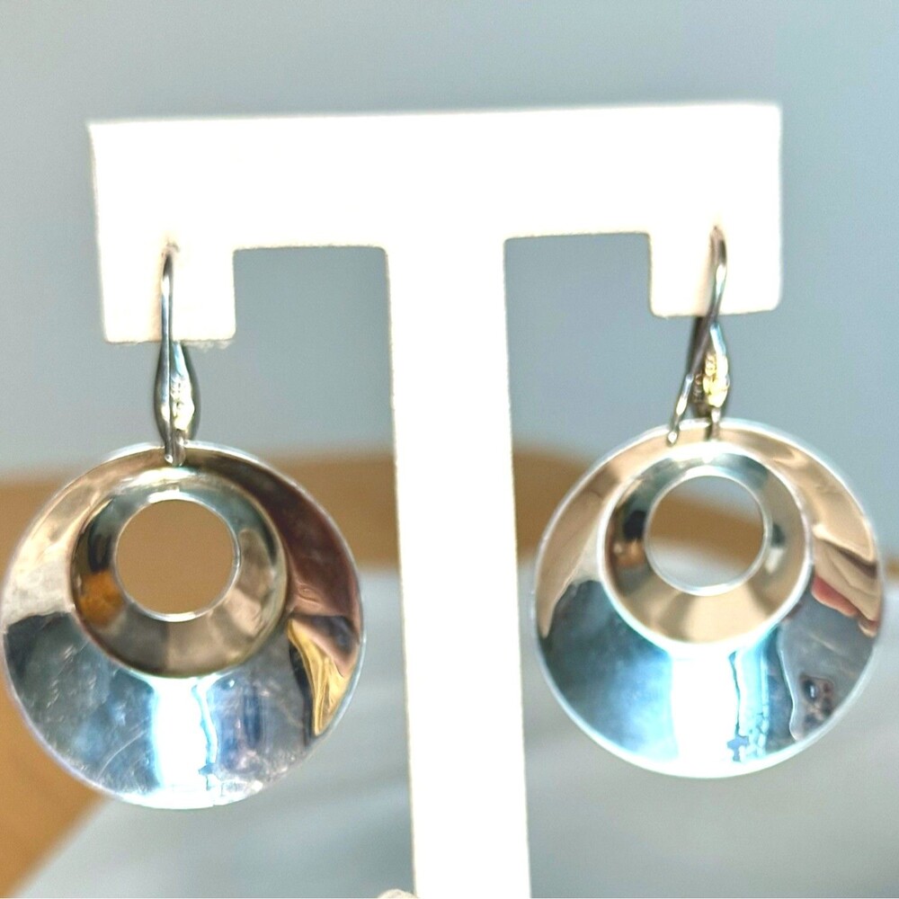 Sterling Silver 925 Diamond Cut Stamped Hoop Dangle Earrings 12.87g MadeThailand - Picture 4 of 9